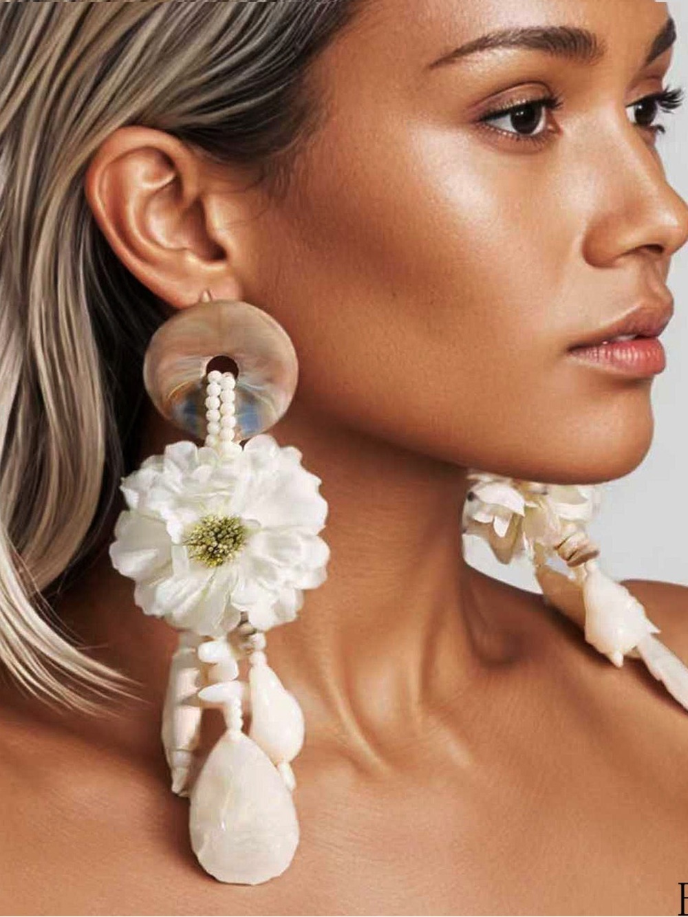 Statement White Floral Drop Earrings - Women Jewelry